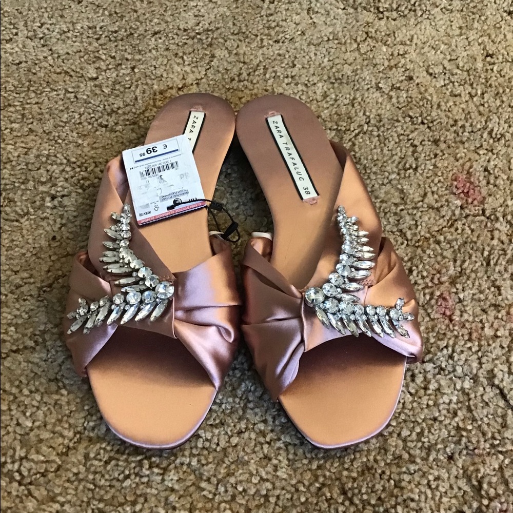ZARA Slides Embellished Rhinstones 7 1/2 NWT